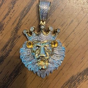 Diamond Lion Head with Crown Necklace Charm
